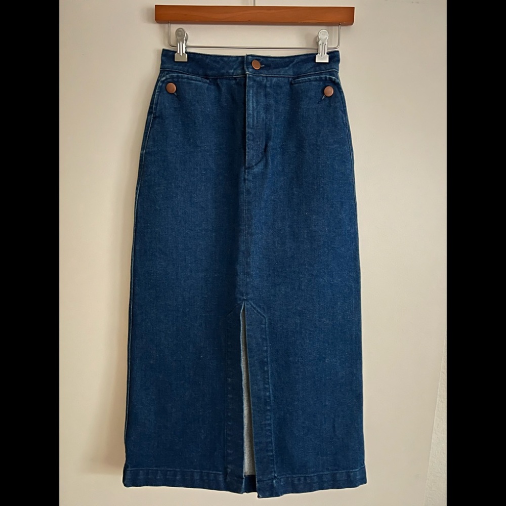 CARLEEN Lindsay Long Denim Skirt - Dark Blue - XS - NWT
